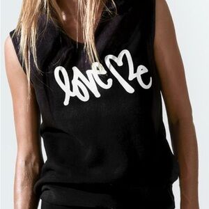 Carbon 38 Black Sleeveless Hoodie with White Script Size Medium 100% Cotton